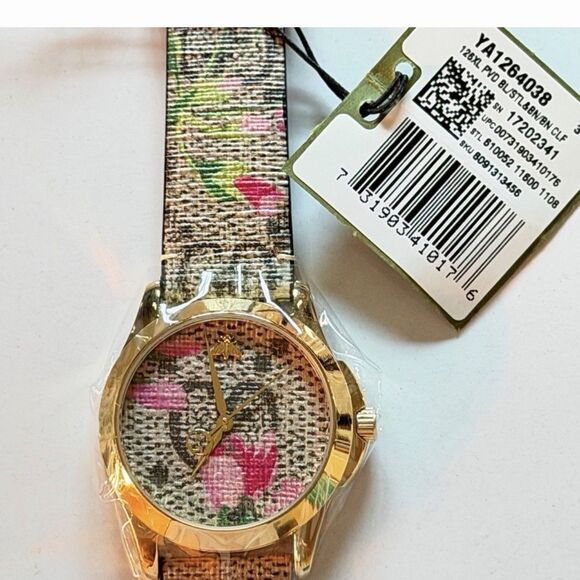 Gucci G-Timeless YA1264038 Watch Women Blooms Floral GG Supreme Gold NWT 38mm main image 6